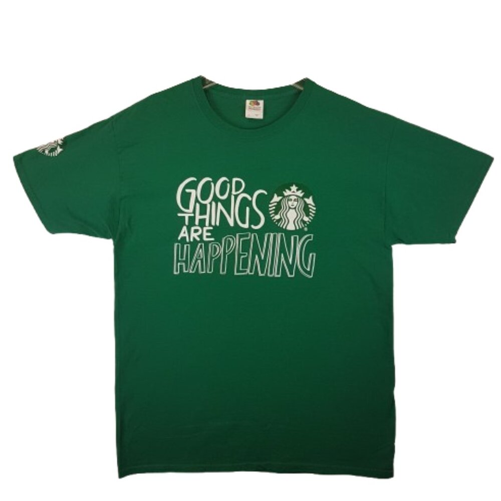 Vintage Starbucks Tee Shirt Large US L Good Things Happening Statement Quote
